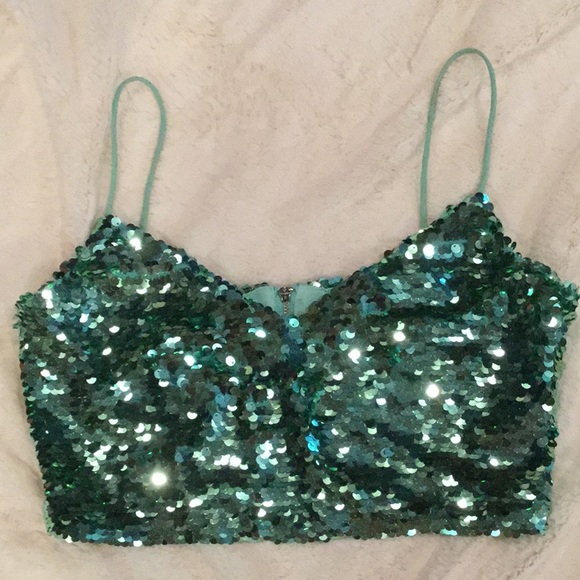 Topshop Tops - TopShop mint green sequin Crop top 4